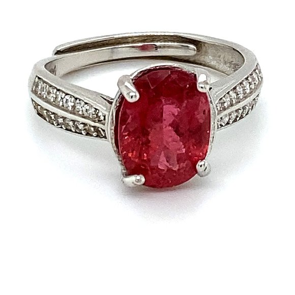 Rubellite 2.65ct White Gold Finish Silver Ring